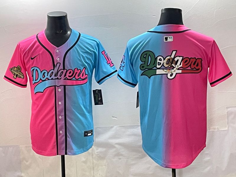 Men 2025 Los Angeles Dodgers Blank Blue pink Game Nike MLB Jersey style 008